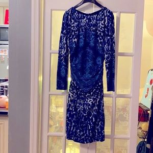 blue and black, white dress